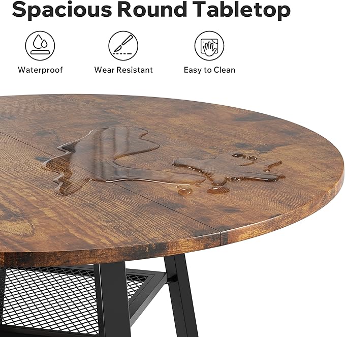 Round Dining Table for 4-6 People,47 Inch Dining Room Table,Modern Circle Kitchen Table with Storage Shelf and Metal Legs for Dining Room,Kitchen,Vintage(Table Only)