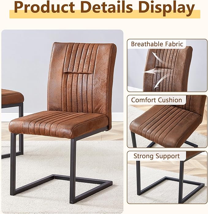 Modern Dining Chairs Set of 4, White Faux Leather Kitchen Chairs, Upholstered Armless Dining Room Chair with Gold Mental Legs Heavy Duty, Comfortable (Style 2 Brown Chiars, Set of 4)