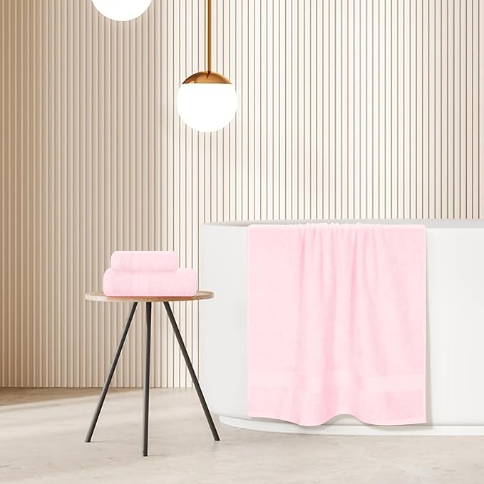 BOUTIQUO Ultra Soft 3 Pack Cotton Towel Set, Contains a Bath Towels 27x54 inch, a Hand Towels 16x24 inch & a Wash Coths 12x12 inch, Ideal Everyday use, Compact & Lightweight - Pink