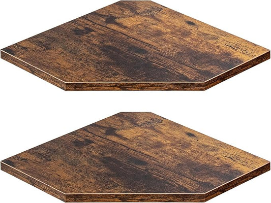 Fun Memories Corner Shelf Wall Mount, Floating Corner Shelves, Set of 2 Corner Wall Shelf Organizer, Rustic Wood Wall Storage Display Shelves for Living Room Bedroom Bathroom Kitchen, Rustic Brown