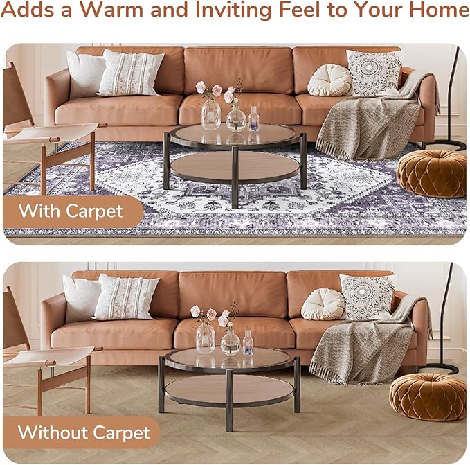 OPPODREAM Thin 8x10 Area Rugs, Washable Rugs 8x10 with Non Slip Backing, Faux Cashmere Low-Pile 8 x 10 Carpet, Purple