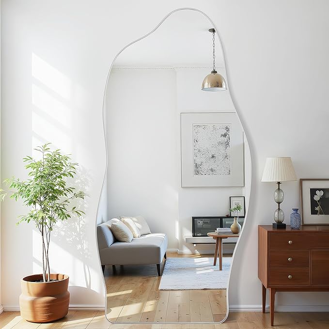 Antok Full Length Mirror, 76"x36" Floor Mirror with Stand, Standing Hanging Leaning Irregular Mirrors for Bedroom Living Room Entryway, Cloud Shaped, Silvery
