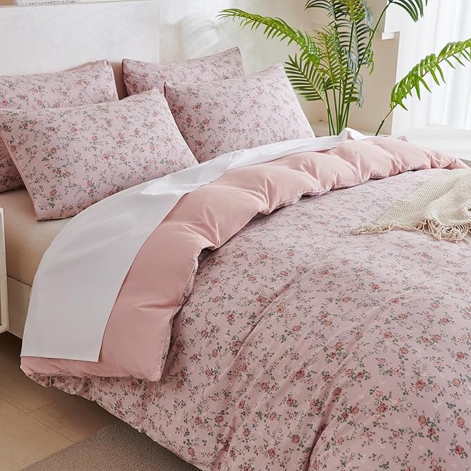Floral Queen Comforter Set 3 Pieces Soft Cute Floral Bedding Comforter Lightweight Garden Style Queen Floral Botanical Comforter Set for All Seasons 1 Comforter and 2 Pillowcases