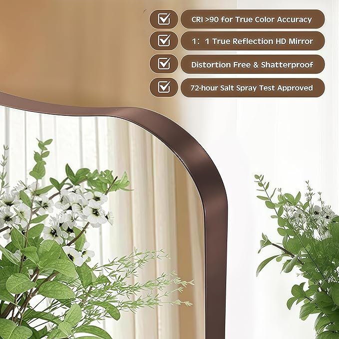 ANDY STAR 30"x48" Large Bathroom Mirror, Brushed Bronze Mirror for Over Sink, Irregular Shaped Mirror in Premium SUS304 Thin Frame, Italian Curved Frame, Ideal for Bathroom, Powder Room, Entryway
