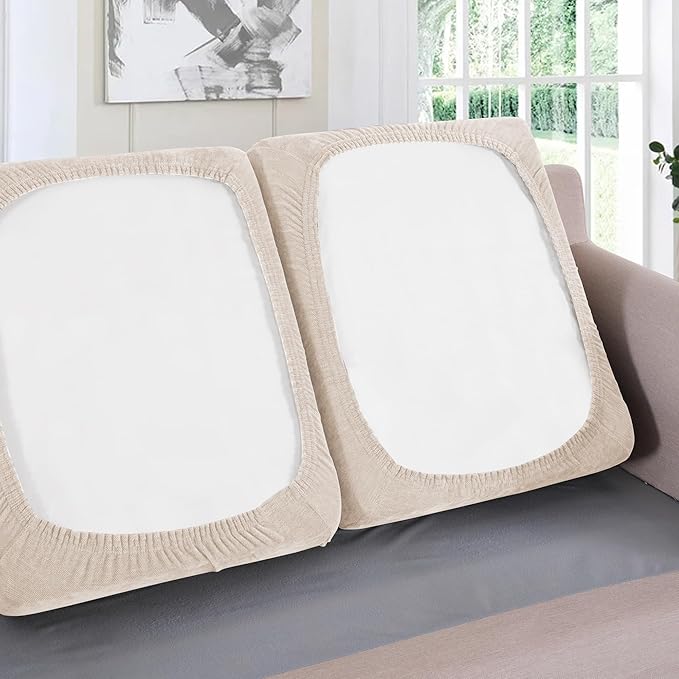 H.VERSAILTEX Stretch Chenille Couch Cushion Cover Soft Sofa Covers Individual Seat Couch Slipcover Sets Furniture Protector Seat Cushion Sofa Cover (3 Piece Sofa Cushion Covers, Beige)