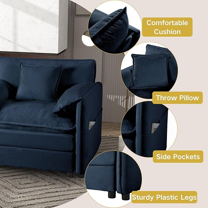 109.45" Modular Sectional Sofa,L Shaped Couch for Living Room,Modern Deep Seat Sofa 3 Seater Comfy Cloud Couchse Chenille Fabric with Throw Pillows & Movable Ottoman.