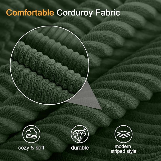 COMAX Convertible Sofa Bed Queen, Corduroy Folding Floor Couch Pull Out Couch Bed Futon Sleeper with Pillows, Fold Out Boneless Sofa Comfy Lounge Mattress Loveseat for Living Room Bedroom, Green