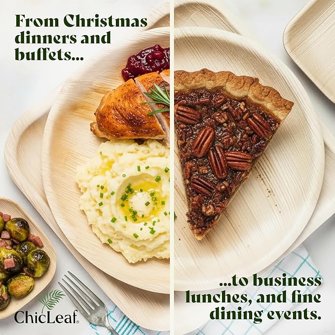 Chic Leaf Palm Leaf Plates - 6" Pack of 50 - Eco-Friendly Compostable Plate - Versatile Appetizer Dish Christmas Dinner Family Meal