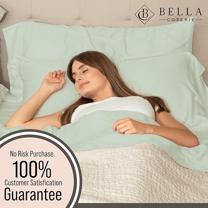 Bella Coterie Luxury Bamboo Viscose Cal King Size Sheet Set | 100% Organically Grown | Ultra Soft | Cooling for Hot Sleepers | 18" Deep Pocket [Sea Glass]