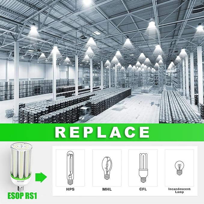 80WLED Corn Bulb, E26 Base with E39 Adapter, 5000K 10400LM LED Light Bulb for Garage Warehouse Workshop Barn (80Watts)