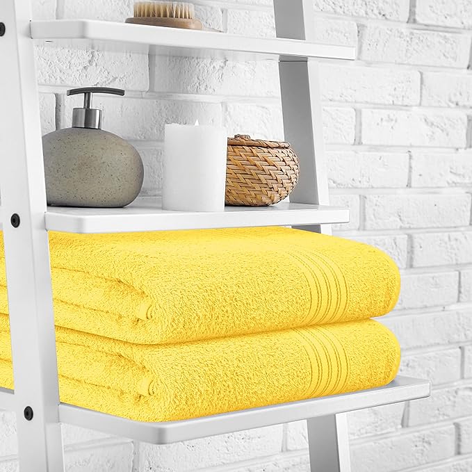 BOUTIQUO 100% Cotton 2 Pack Bath Towel Set 28x55, Eco-Friendly Large Bath Towels, Compact Quickdry Lightweight Soft & Highly Absorbent Bath Towel, Ideal for Everyday Gym Travel Camp Pool - Lime Yellow