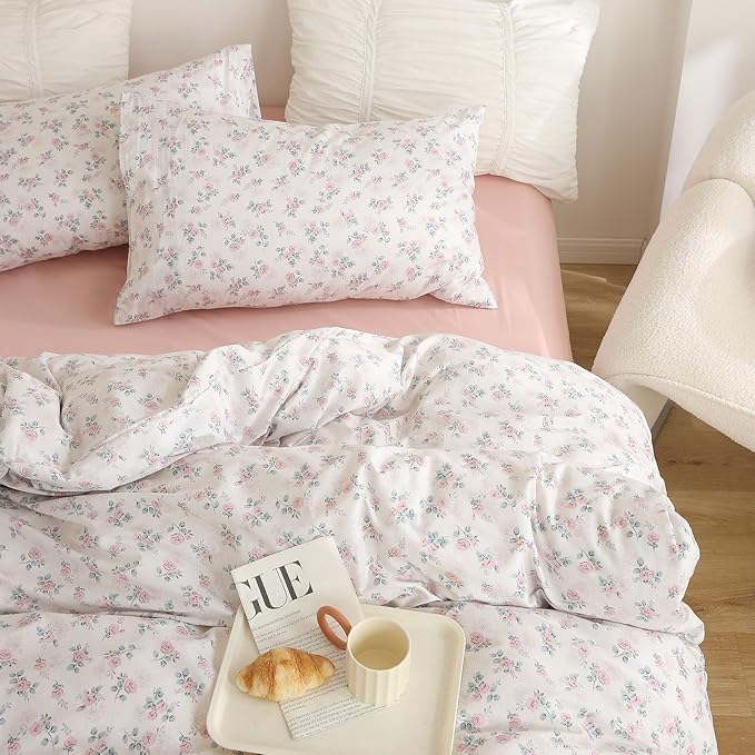 EAVD Vintage Garden Style Floral Comforter Set Twin XL Soft 3-Piece Chic Cottagecore Floral Bedding Set with 2 Pillowcases Cute Aesthetic Botanical Pattern Comforter Set for All-Season