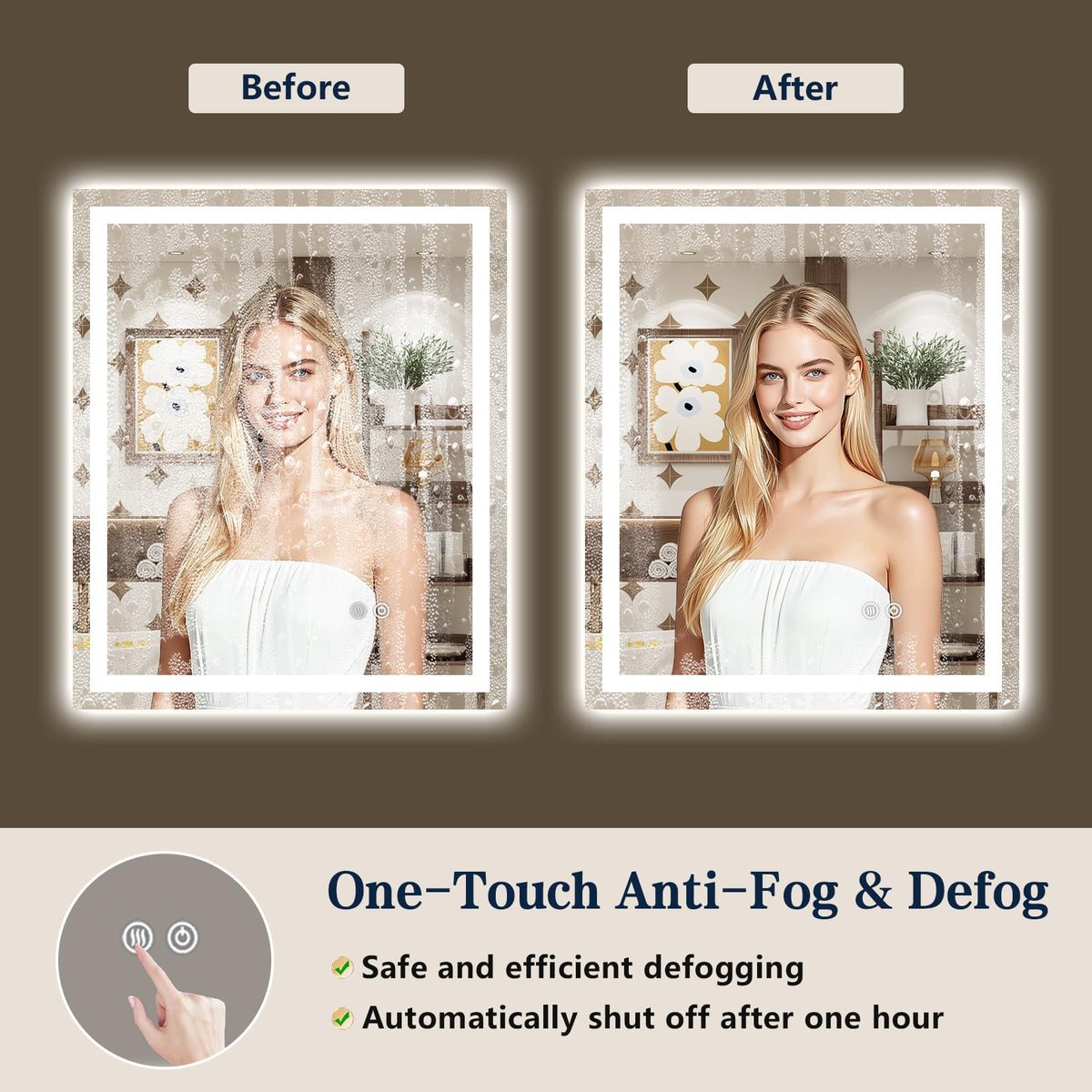 VEEYLOS 28x32 Inch LED Bathroom Mirror with Lights, Backlit & Front Lit