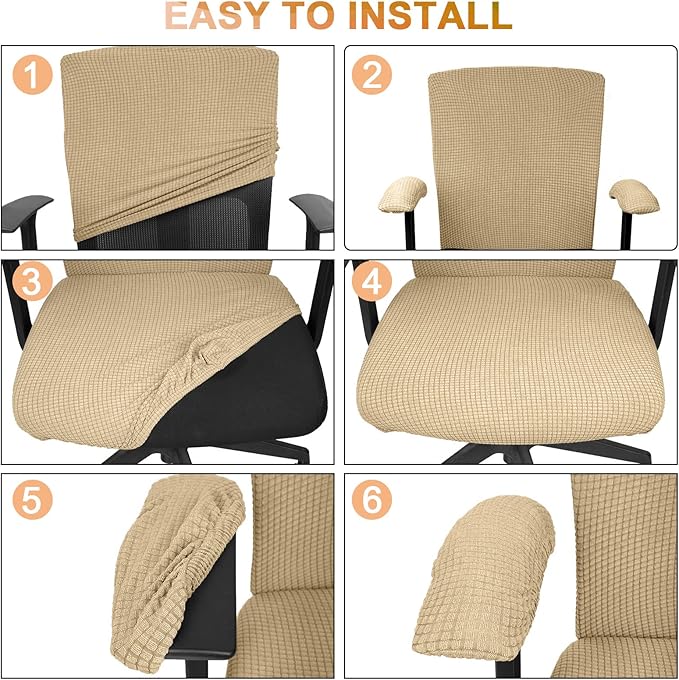 Tallew 4 Pcs Office Chair Covers Set Computer Universal Protective Stretchable Chair Seat Covers Desk Armrest Slipcovers Pads Office Cushion Backrest for Rotating (XL,Camel)