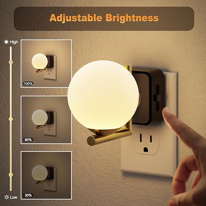 JandCase LED Night Light, 3000K Warm Night Lights Plug into Wall, 0-100LM Dimmable Night Lights with Dusk to Dawn Light Sensor, Plug in Nightlights for Bathroom, Bedroom, Hallway