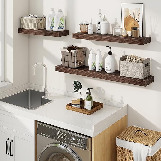 fuqing Floating Shelves for Wall, Wall Mounted Wood Floating Shelf with Invisible Brackets for Living Room, Bathroom, Bedroom, Kitchen Storage and Decor, 40 Inch Set of 2, Walnut
