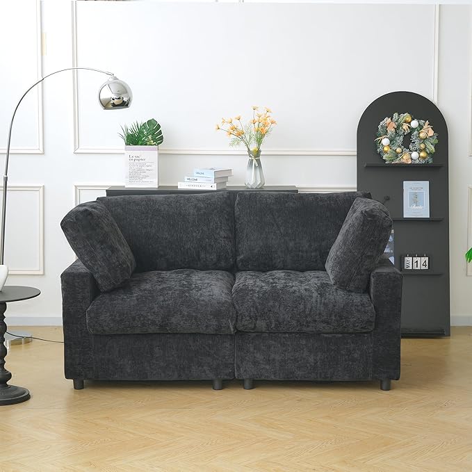 JACH 67" Love Seat Sectional Couches for Living Room, Deep Seat Modular Sofa, Cloud Sectional Couch, Sofa Covers Washable, Minimalist Modern Couch for Living Room, Apartment, Black