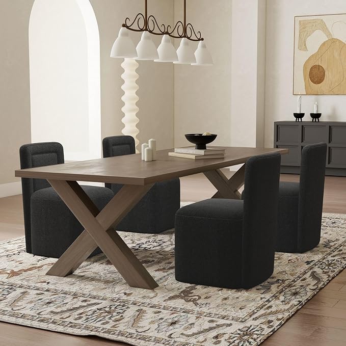 Black Upholstered Dining Chairs Set of 2, Armless Modern Sherpa Dining Chairs with High Back, Kitchen Chair for Dining Room/Restaurant/Living Room