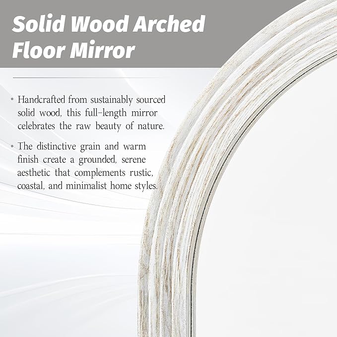 Antok Full Length Mirror 82"×44" Floor Mirror Standing Tall Mirror, Arched Stand up Large Wall Mirrors, Freestanding Full Body Mirrors for Bedroom Living Room Wood Vintage Style White