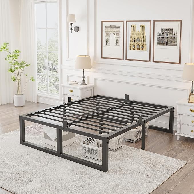 16 inch California King Bed Frame,3500 lbs Heavy Duty Metal Platform,Steel Slats Support/No Box Spring Needed/Noise Free/Non-Slip/Easy Assembly