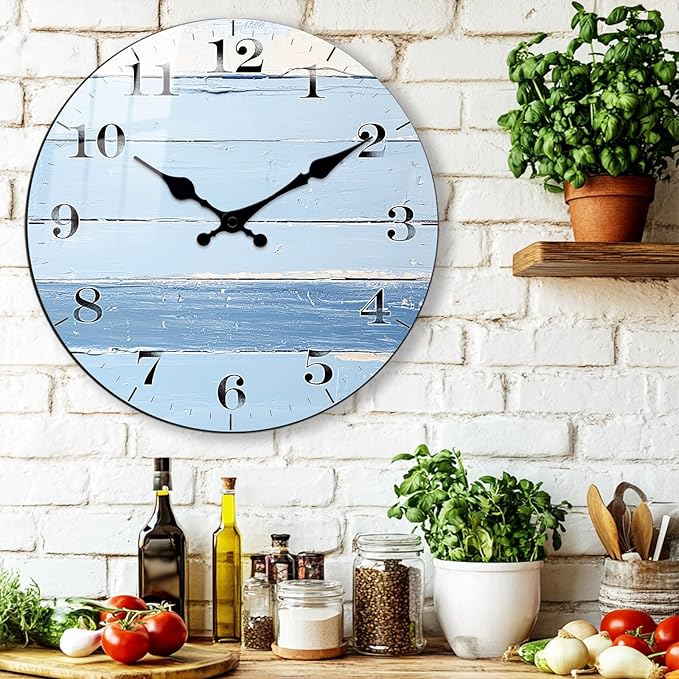 Vintage Wooden Wall Clock for Bedroom - 12 Inch Silent Round Clock Battery Operated with Steel Frame, Highland Cattle Design Non-Ticking Wall-Clock for Kitchen, Farmhouse, Bedroom Decorative