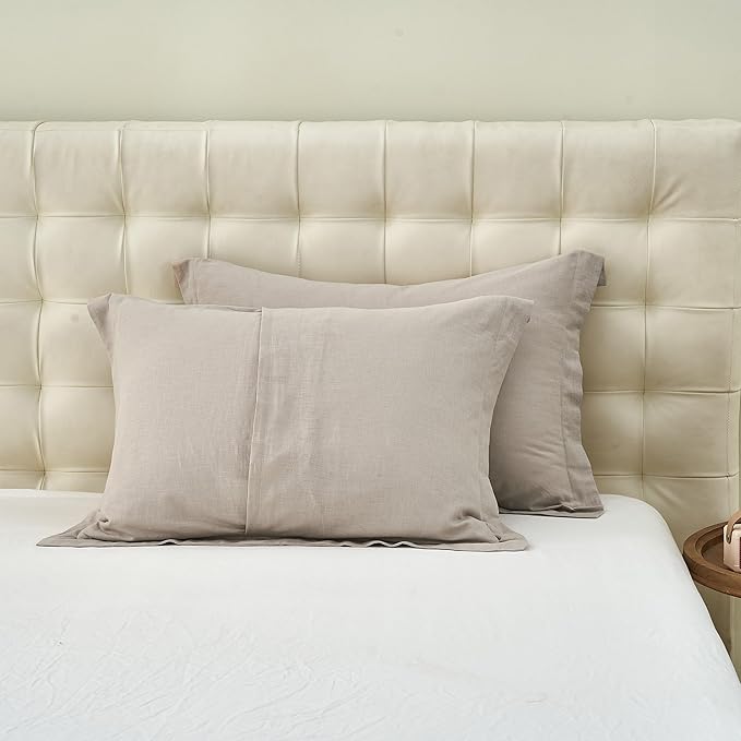 Simple&Opulence French Linen Duvet Cover Set 88" x 92"- 3 Pieces (1 Comforter Cover,2 Pillowcases)- Natural Flax Cotton Blend-Solid Color Breathable Farmhouse Bedding- Khaki, Queen