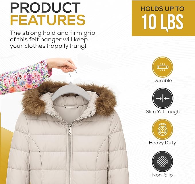 Premium Velvet Hangers 50 Pack Ultra Thin Non Slip Adult Felt Space Saving Suit Hanger for Closet Heavy Duty Coat Pants Jackets Dress Hangers 360° Swivel Hook Hold Upto 10 lbs Silver Birch