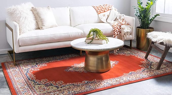 Unique Loom Reza Collection Traditional Persian Style Area Rug, 5 x 8 ft, Terracotta/Ivory