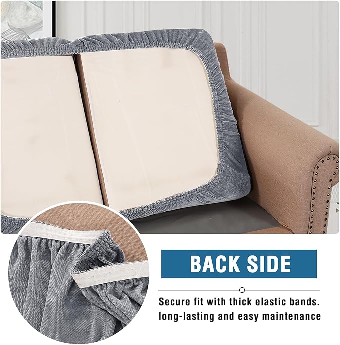 H.VERSAILTEX Stretch Chenille Sofa Cushion Covers Soft Sofa Slipcovers for 3 Seat Cushion Couch Thick Durable Couch Sofa Covers for Pets with Elastic Bottom(3 Seater Sofa Cushion Cover,Grey)