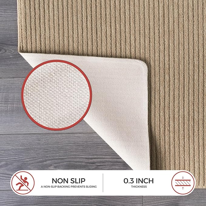 Non Slip Beige Solid Rubber Back Thing Runner Rugs for Living Room 2x5 for Kitchen, Rug for Bedroom and Hallway, Stain Resistant Easy Cleaning Non Shedding Carpet Beige 2 x 5
