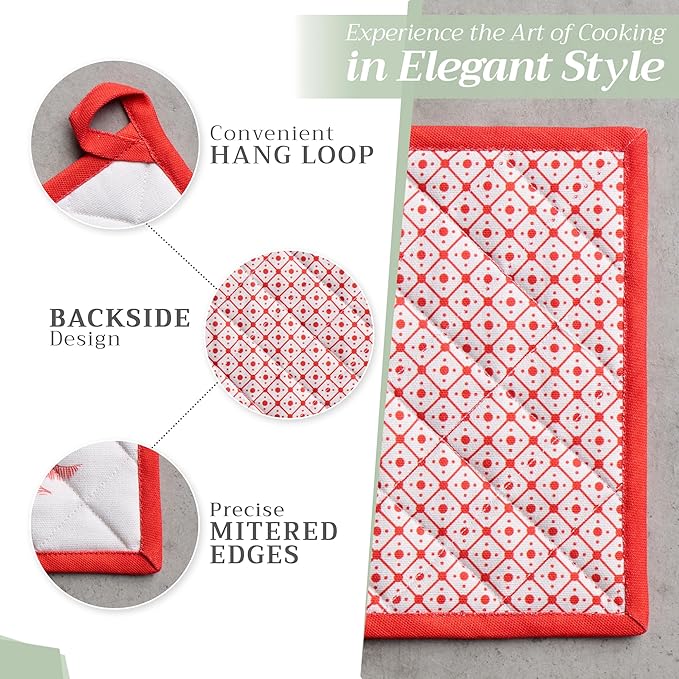 Maison d' Hermine Pot Holders Set 100% Cotton Heat Resistant Potholders 8" x 8" Hot Pads with Loop for Thanksgiving Christmas Decorations BBQ Cooking Baking Handling Hot Pans (Pack of 2, Winter Jouy)