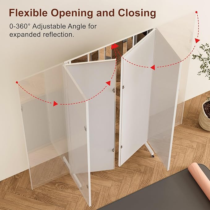 brisafe Full Length Mirror with 360° Wheels, 55"x71" Foldable Floor Mirror with Nano-Tech Shatterproof Film - Ultra-Large Mobile Mirror for Home Gym, Dance Studio & Commercial Spaces (White)