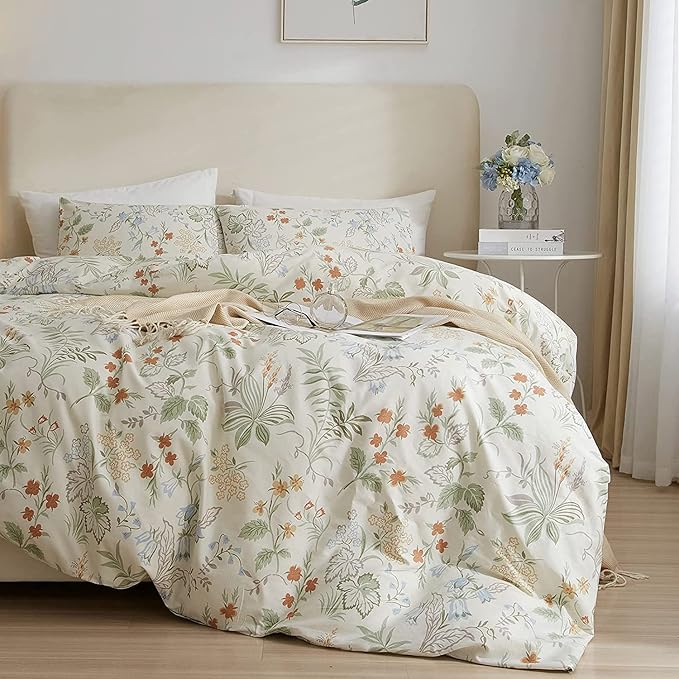 Garden Style Duvet Cover Twin Chic Floral Leaves Bedding Sets Cotton Flower Branch Comforter Cover Aesthetic White Floral Bedding Duvet Cover 1 Flower Duvet Cover 2 Pillowcases