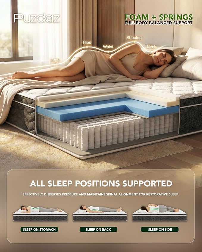 Queen Mattress 10 Inch Queen Mattress in a Box - Memory Foam & Individually Pocket Coils Springs, Pressure Relief, Motion Isolation, Edge Support, CertiPUR-US Certified, Medium Firm