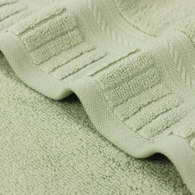 Superior Venice Zero Twist Cotton Medium Weight Towels, for Guest Bath, Bathroom, Shower, Spa, Plush Towels, Bath Essentials, Ribbed Textured Border, Bath Towels, Set of 2, Green