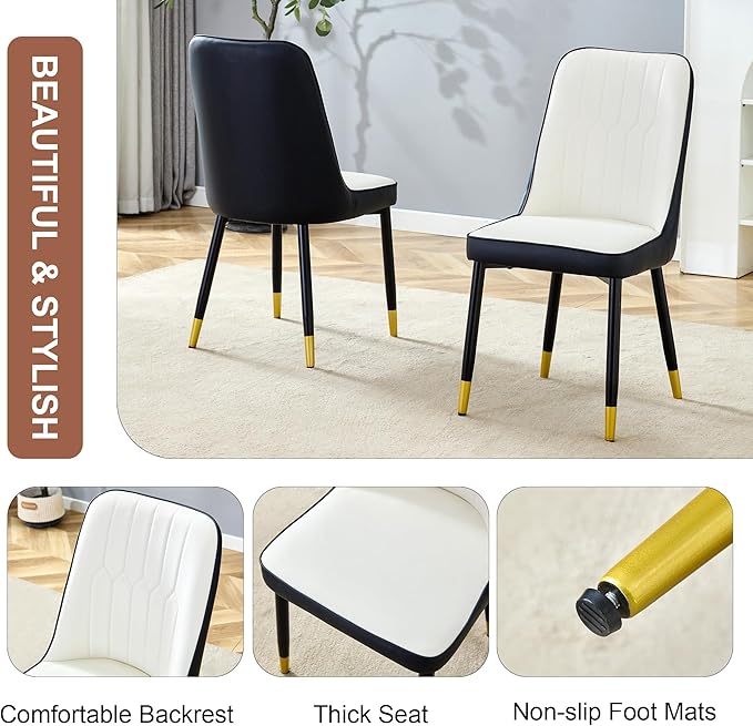 Dining Chairs Set of 2，Modern Dining Chairs, Equipped with PU Leather Backrest Cushions and Metal Legs, Suitable for Restaurants, Kitchens, and Dining Room Chairs