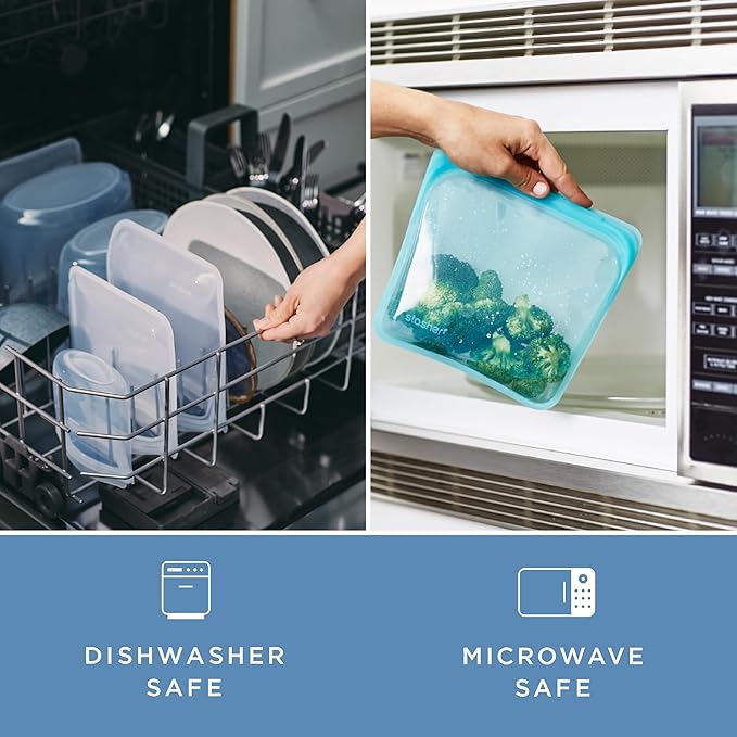 Stasher Premium Silicone Reusable Food Storage Stand-Up Mid Bag, Blue, Microwave, Sous Vide, Dishwasher, Oven and Freezer Safe, BPA Free, Leak-free, Eco-friendly, 56 Oz
