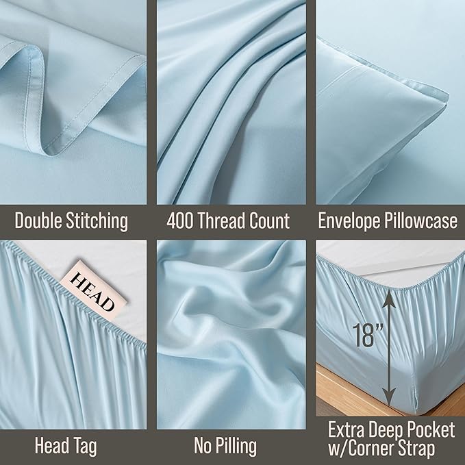 Bella Coterie Luxury Bamboo Viscose Cal King Size Sheet Set | 100% Organically Grown | Ultra Soft | Cooling for Hot Sleepers | 18" Deep Pocket [Coastal Blue]