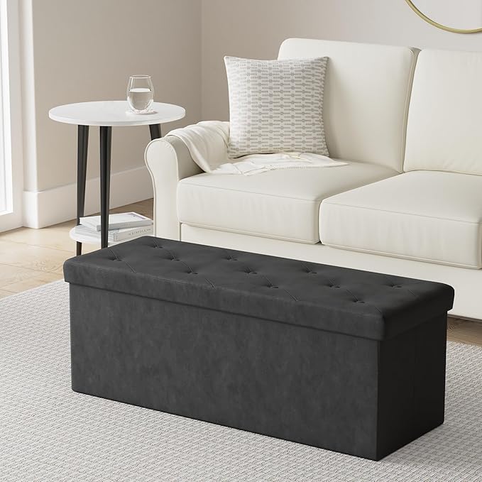 BRIAN & DANY 43 Inches Ottoman with Storage, Velvet Storage Ottoman Bench, Folding Ottomans for Bedroom, Living Room and Entryway (Black)