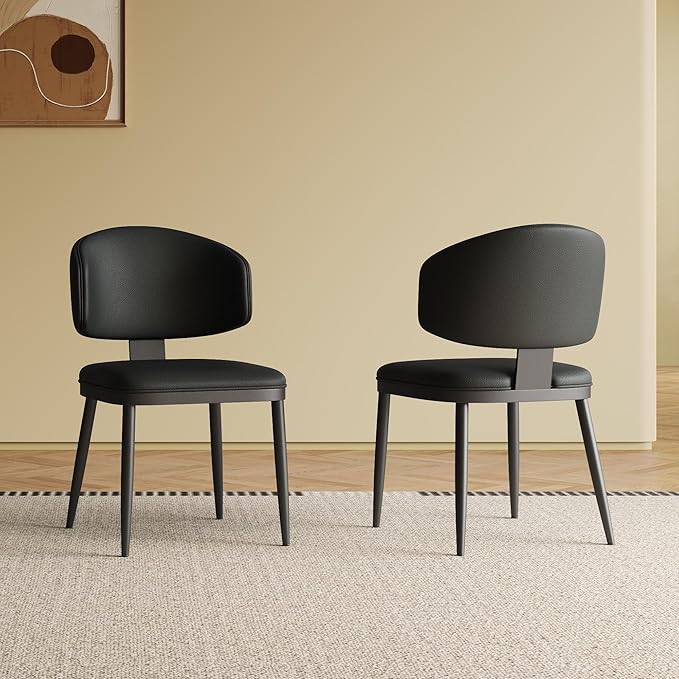 Dining Chairs Set of 2, Modern Faux Leather Dining Metal Legs for Living Kitchen Dining Room