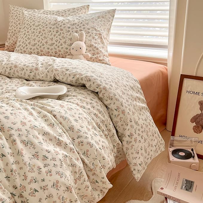 EAVD Boho Floral Comforter Set Queen Soft Microfiber Chic Cute Small Floral Bedding Comforter Set with 2 Pillowcases French Garden Botanical Comforter Set for All-Season