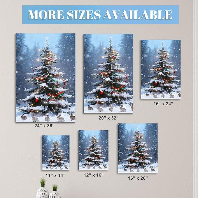 Framed Christmas Pictures Wall Decor,Vintage Pine Tree Prints,Winter Christmas Canvas Wall Art Decoration for Bedroom Bathroom Living Room Rustic Xmas Holiday Gifts (Christmas Tree 17, 20'' X 32'')