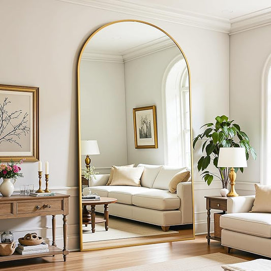 Full Length Mirror, 81"x41" Oversized Floor Mirror Freestanding, Full Body Mirror Floor Standing Mirrors with Stand, Hanging Mounted Mirrors for Bedroom Living Room, Gold, Arched Style