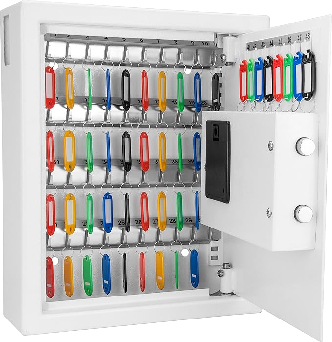Barska 48-Key Wall Mount Key Cabinet Safe – Digital Keypad Lock Box with Numbered Hooks, Drop Slot, Color Tags & Backup Keys – Steel Construction for Home, Office, Business, School, Hotel