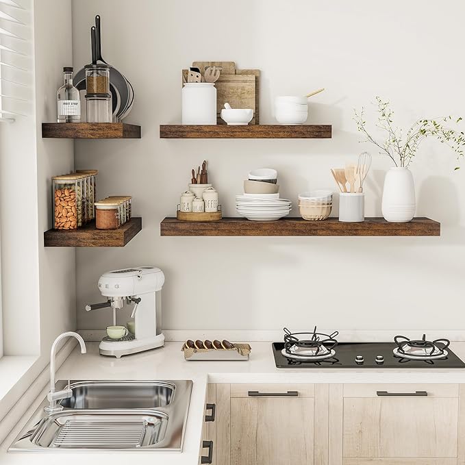 Vivelove 12" Deep Floating Shelves for Wall 55" Long, Wall Shelves for Living Room Bedroom Bathroom Kitchen Laundry Room, Farmhouse Rustic Shelves for Home Decor, 55" X 12" X 2" Set Of 2, Rustic Brown