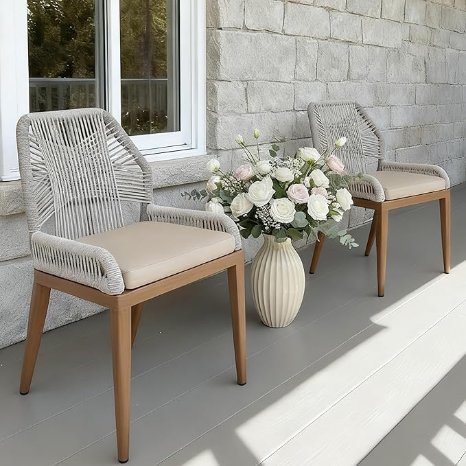 PURPLE LEAF Patio Dining Chair Set 2 Pieces Aluminum Modern Furniture Seating for Garden Kitchen Porch Outdoor Wicker Dining Chairs with Sunbrella Cushions