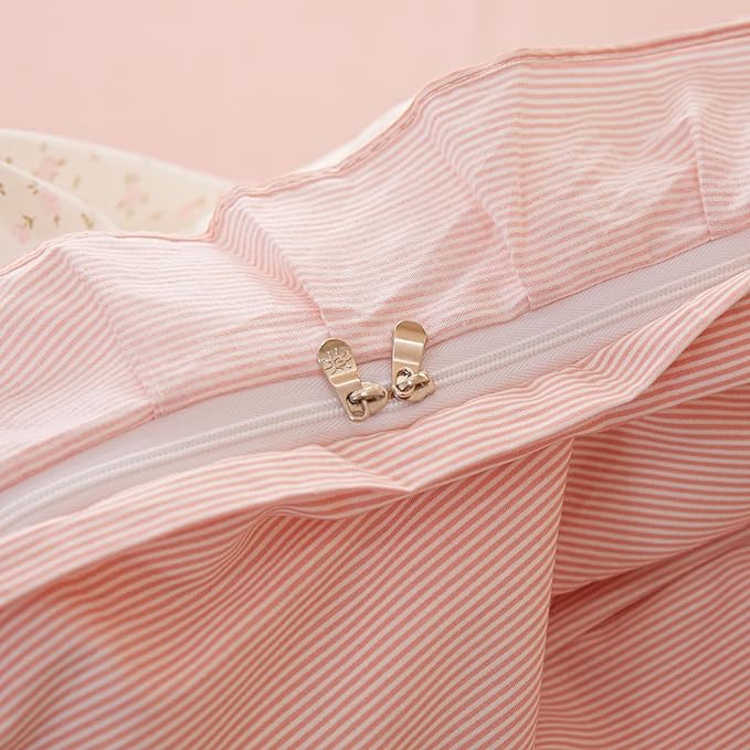 Pink Floral Ruffle Duvet Cover Twin 100% Cotton Pink Flower Duvet Cover Girls Romantic Comforter Cover Princess Lace Coquette Bedding Set Vintage Aesthetic Bedding Cute Flower Comforter Cover Twin