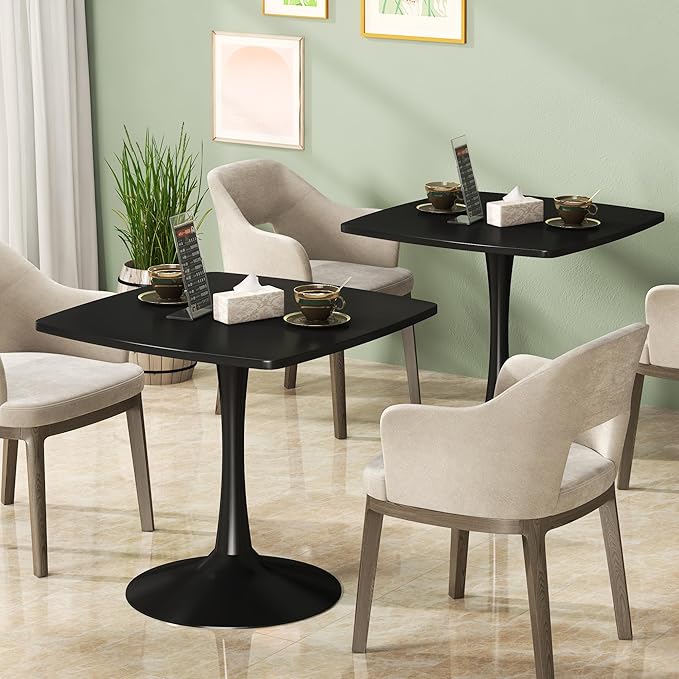 Recaceik Square Dining Table for 2-4 Person, 32 Inches Tulip Kitchen Table with Pedestal Base for Kitchen & Dining Room, Mid-Century Modern in Tulip w/0.71" Thickened Desktop, Black