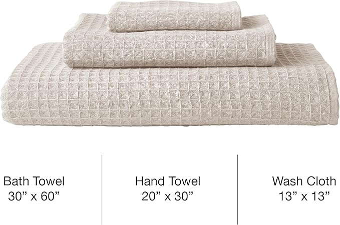 UCHINO Waffle Twist Cotton Weave Washcloth Towel for Bathroom Lightweight Absorbent Quick Dry Honeycomb Texture Solid Terry Loop Reverse 13" x 13", 1 Wash Cloth, Linen