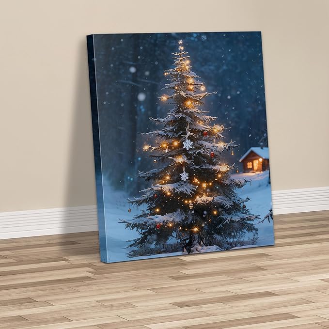 Framed Christmas Pictures Wall Decor,Vintage Pine Tree Prints,Winter Christmas Canvas Wall Art Decoration for Bedroom Bathroom Living Room Rustic Xmas Holiday Gifts (Christmas Tree 19, 11'' X 14'')